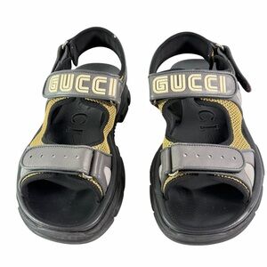 GUCCI 546064 Black/Gray Sandal Mesh Leather Men's 9 - 9.5 US Made in Italy
